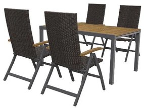 Livarno home Hliníkový rozkladací záhradný stôl Valencia, hnedý + Skladacie kreslo Valencia, hnedé, 4 kusy  (800008278)