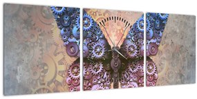 Obraz - Steampunk motýľ (s hodinami) (90x30 cm)
