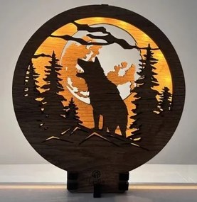 Drevená lampička na nočný stolík Vlk