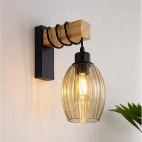 Brilagi - Nástenné svietidlo WOOD GLASS 1xE27/60W/230V borovica/čierna/dymovo béžová