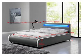 Tempo Kondela Manželská posteľ s, RGB LED osvetlením, sivá, 180x200, DULCEA