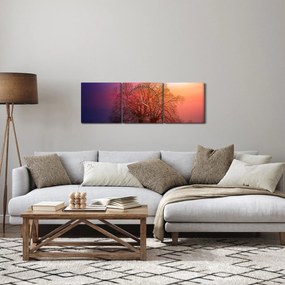 Obraz stromov v hmle (s hodinami) (90x30 cm)