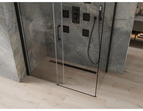 Mexen Omega, sprchovací kút s posuvnými dverami 150 (dvere) x 80 (stena) cm, 8mm sklo, čierny profil-číre sklo, 825-150-080-70-00