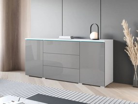 Komoda Sawoti 150, Farby: biela / šedý lesk, Osvetlenie: osvetlenie LED RGB - farebné