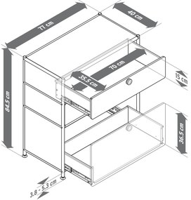 Kovová komoda »CN3« s 3 zásuvkami, sivá