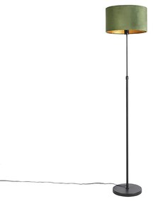 Stojaca lampa čierna s tienidlom zo zamatu zelená so zlatom 35 cm - Parte