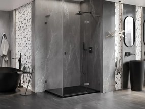 Mexen Lunar L, pravostranný výklopný sprchový kút 75 x 80 cm, 8mm číre sklo, brúsený grafit profil, 834L-075-080-66-00-P