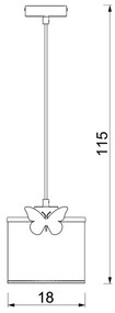 Detský luster na lanku SWEET 1xE27/15W/230V biela/ružová/motýľ