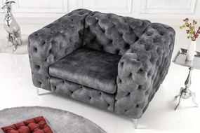 Elegantné kreslo Chesterfield MODERN BAROQUE 120 cm tmavo šedé, zamat