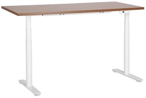 Elektricky nastaviteľný písací stôl 160 x 72 cm tmavé drevo/biela DESTINAS Beliani