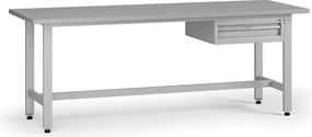 Výškovo nastaviteľný dielenský stôl G5, 2100 x 750 x 800-1000 mm, 1x kontajner, 1 zásuvka, sivá