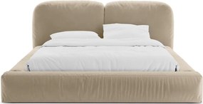 Béžová čalúnená dvojlôžková posteľ s úložným priestorom s roštom 160x200 cm Martina – Micadoni