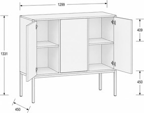 Kancelárska skriňa FRAME, nízka, čierna podnož, 3x dvere, 1299 x 450 x 1331 mm, PUSH-lock, sivá