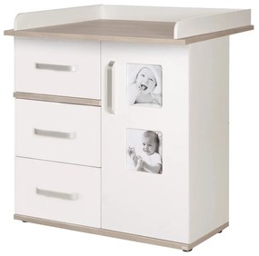 Biela vysoká detská komoda v dekore brestu s prebaľovacím pultom 94x102 cm Moritz – Roba