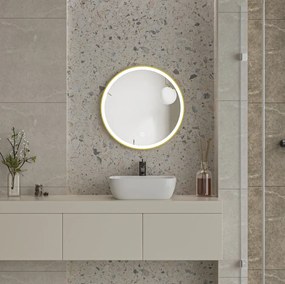 Erga Olivia, okrúhle LED zrkadlo 60cm, zlatý kovový rám, 1380 lm, 6500K, predné osvetlenie, ERG-V01-202-6060-GD