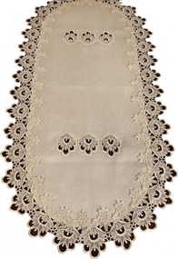 Oválny béžový obrus zdobený krajkou Šírka: 80 cm | Dĺžka: 140 cm