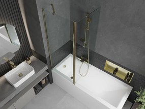 Mexen Flip, vaňová zástena 1-krídlová 140 x 150 cm, otočné krídlo, 6 mm číre sklo, zlatý profil, 894-140-101-50-00