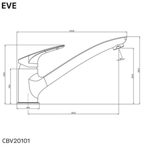 Mereo, Drezová stojanková batéria, Eve, s plochým ramienkom 210 mm, chróm, MER-CBV20101