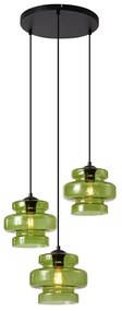 Retro závesná lampa čierna so zeleným sklom 3-svetlá - Denise