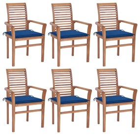 Jedálenské stoličky 6 ks kráľovsky modré podložky tíkový masív