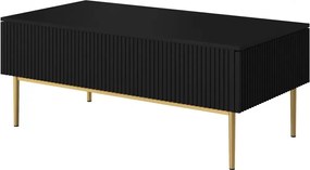 Konferenčný stolík Nicole 120 cm so zásuvkami a kovovými nohami - čierny mat / zlaté nohy