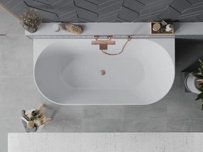 Mexen Oval Slim, voľne stojaca vaňa ku stene, 170 x 80 cm, biela-čierna, medený matný prepad, 52661708075-65
