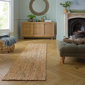 Obojstranný ručne tkaný jutový behúň v zeleno-prírodnej farbe 60x230 cm Jute Boucle Green – Flair Rugs
