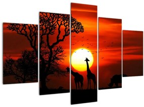 Obraz - Siluety zvierat pri západe slnka (150x105 cm)