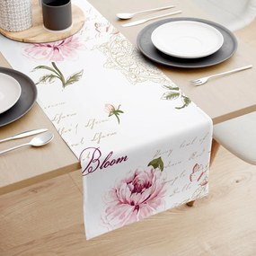 Goldea behúň na stôl 100% bavlnené plátno - pivonky s textami 20x120 cm