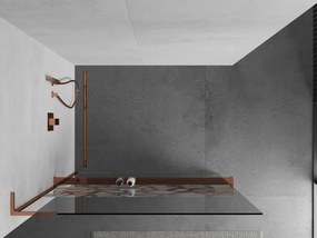 Mexen Kioto+ L, sprchová zástena Walk-In s poličkou a vešiakom 90 x 200 cm, 8mm číre sklo biely vzor, ružové zlato profil, 800-090-123-60-85