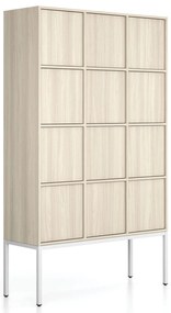 Kancelárska skriňa FRAME, biela podnož, 12x dvere, 1299 x 450 x 2185 mm, zámok PUSH-lock, dub prírodný