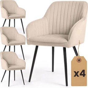 Sada štyroch jedálenských stoličiek FLORENCE zamatové, béžové / čierne nohy (4 ks)
