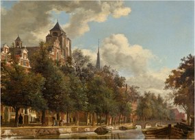 Sklenený obraz - Jan van der Heyden, View Down a Dutch Canal, reprodukcia (70x50 cm)