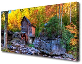 Obraz Canvas Vodné mlyn jesenné les 140x70 cm
