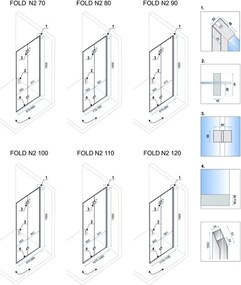 Štvorcový zalamovací sprchovací kút REA FOLD N2 90x90 cm, chróm/transparent - bez vaničky