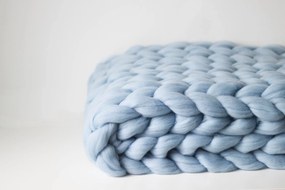Mega pletená merino deka – ľadovo modrá