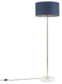 Podlahová lampa mosadz s modrým tienidlom 50 cm - Kaso