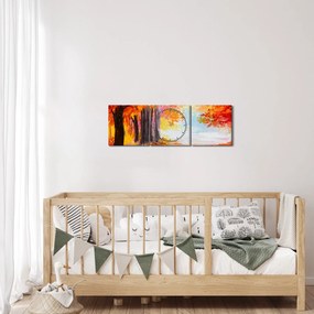 Obraz - Olejomaľba, farebná jeseň (s hodinami) (90x30 cm)