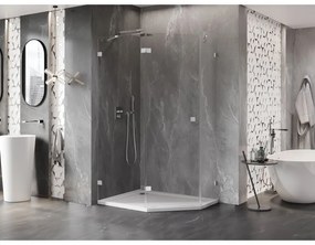 Mexen Lunar, päťuholníkový sprchový kút naklápací doľava 90 x 80 cm, 8mm číre sklo, chrómový profil, 831-090L-080P-01-00-L