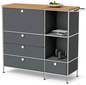 Kovová odkladacia skrinka »CN3« s drevenou doskou, 1 priehradkou a 4 zásuvkami, sivá