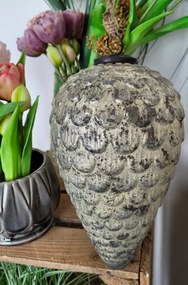 Šedo-strieborná anik sklenená vianočná ozdoba v tvare šišky XL - Ø 15*25 cm