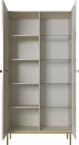 Vitrína Nicole 100 cm s drážkovaným čelom - kašmírové / zlaté nohy