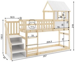Interbeds Poschodová posteľ Antresola Domček so schodíkmi 200cm x 90cm