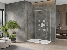 Mexen Omega, sprchovací kút s posuvnými dverami 130 (dvere) x 70 (stena) cm, 8mm číre sklo, chrómový profil + slim sprchová vanička 5cm, 825-130-070-01-00-4010