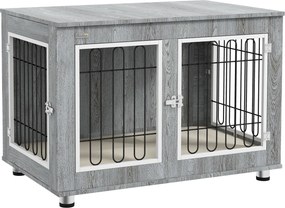 PawHut Psa Domček s 2 Dverami a Vankúšom, 2 Zámky, Kovová Psa Skrinka do Interiéru pre Veľkých Psov až do 25 kg, Stolík na Psí Domček 90 x 58 x 65 cm,
