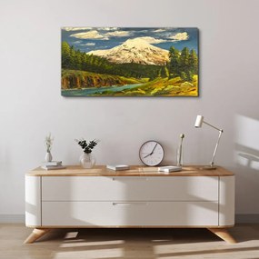 Obraz Canvas Maľovanie hory mraky