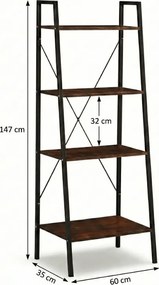 Knižnica TAYLOR 4 police 147x60 cm, rustikálne hnedá