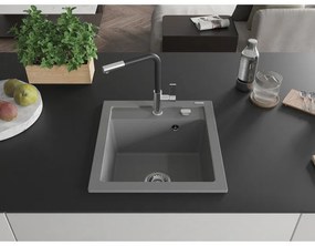 Mexen Vito, 1-komorový granitový drez 490x520x210 mm a drezová batéria Flora, šedá, 6503-71-670401-07