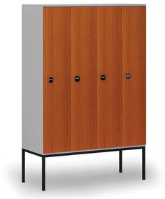 Drevená šatníková skrinka s podnožou, 4 oddiely, 1871 x 1200 x 500 mm, RFID zámok, sivá/čerešňa