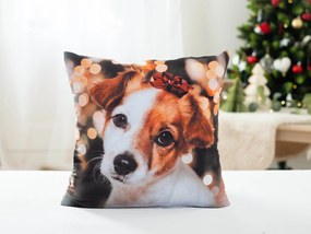 Vianočná obliečka na vankúš 40 × 40 cm - Psík s mašličkou